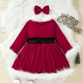 thumbnail image 4 of Wancir Toddler Baby Girl Christmas Dress Santa Claus Red Velvet Dress Long Sleeve Furry Princess Dress with Headband Outfit, 4 of 8