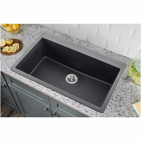 Drop In Single Bowl - Cahaba CA344SB33-B Quartz Topmount / Drop In Single Bowl Kitchen Sink, 33” x 20 7/8” with Twist and Lock Strainer