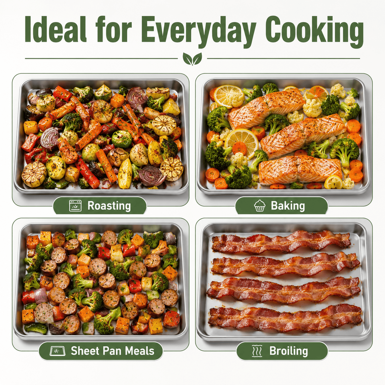 TINANA Baking Sheet Set of 3, Stainless Steel Cookie Sheet, Toaster Oven Baking Pan Set, Rectangle Size 10/13/16 inch, Mirror Finish & Rust Free, Dishwasher Safe