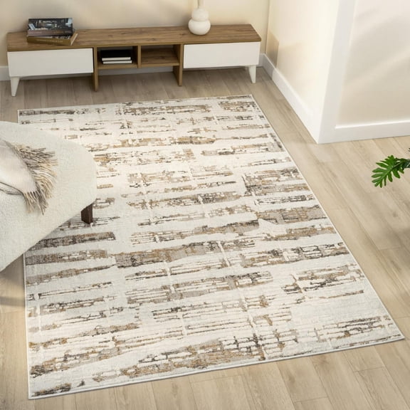 Luxe Weavers Modern Neutral Abstract Beige 6x9 Area Rug, Living Room Carpet