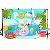 Summer Pool Party Backdrop Flamingo Ice Cream Donut Swimming Ring Splash Aloha Floral Hawaiian Birthday Decorations Background Photography Photo Booth Banner 7x5ft