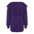 thumbnail image 6 of Dezsed Womens Fuzzy Fleece Open Front Hooded Cardigan Jackets Women's Solid Color Casual Plush Cardigan Long Sleeve Pockets Blouse Coat Tops Purple M, 6 of 7