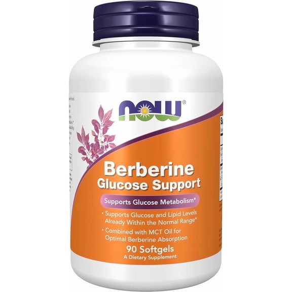 NOW Berberine Glucose Support, Combined with MCT Oil for Optimal Berberine Absorption, 90 Softgels