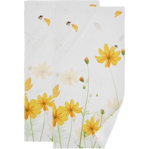 Autumn Yellow White Daisy Floral Hand Towels for Bathroom Set of 2 Microfiber Vintage Galsang Flower Farmhouse Dish Kitchen Towels Decorative Bathroom Towels for Bath Guest Shower 14"x28"
