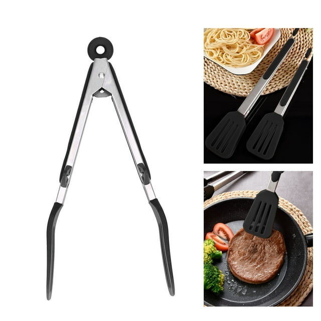 Stainless Steel Silicone Food Spatula Clamp Barbecue Tongs For BBQ Kitchen