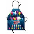 thumbnail image 1 of 80th Birthday Apron Happy Birthday Quote with Colorful Baloons on Blue Colored Backdrop Image, Unisex Kitchen Bib Apron with Adjustable Neck for Cooking Baking Gardening, Multicolor, by Ambesonne, 1 of 3
