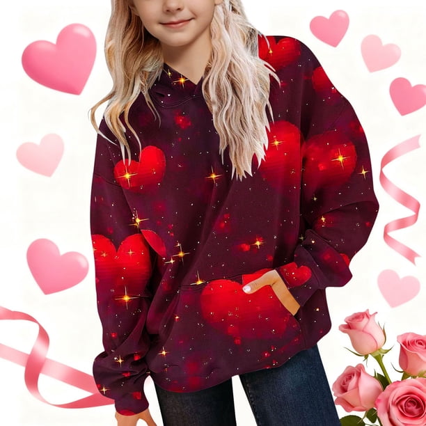 Sudaderas con capucha CUHK para niñas, sudadera con capucha estampada, cuello redondo, manga larga, para uso diario, ropa de abrigo informal, sudadera con capucha, blusa de poliéster para niños
