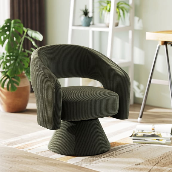 Swivel Barrel Accent Chair, Modern Upholstered Living Room Chair with Thick Padding for Reading, Green