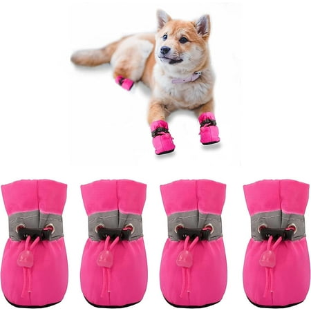 QIUYIDP Dog Shoes for Hot Pavement  Anti-Slip Sole Dog Boots & Paw Protector for Summer  Reflective Straps Dog Booties for Small Medium Dogs  Indoor Use 4PCS (Black  Size: 4)