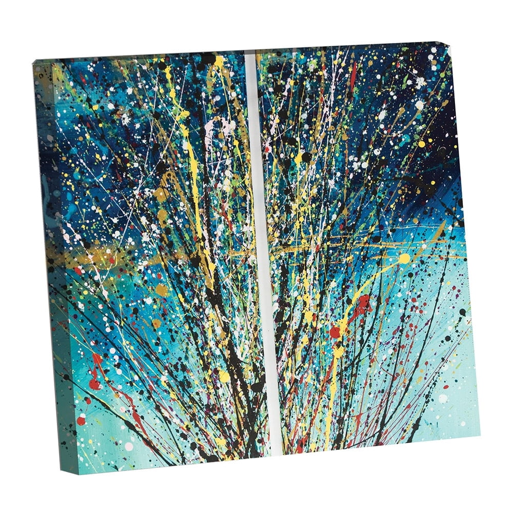 Split Splatter Design by Artist Sarah Wahl - 14"x14" Canvas Artwork - Multi-Color 20 x 30