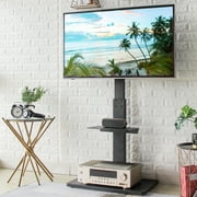 Modern Black Floor TV Stand for TVs Up to 65 inch Metal Pole, Black Finish