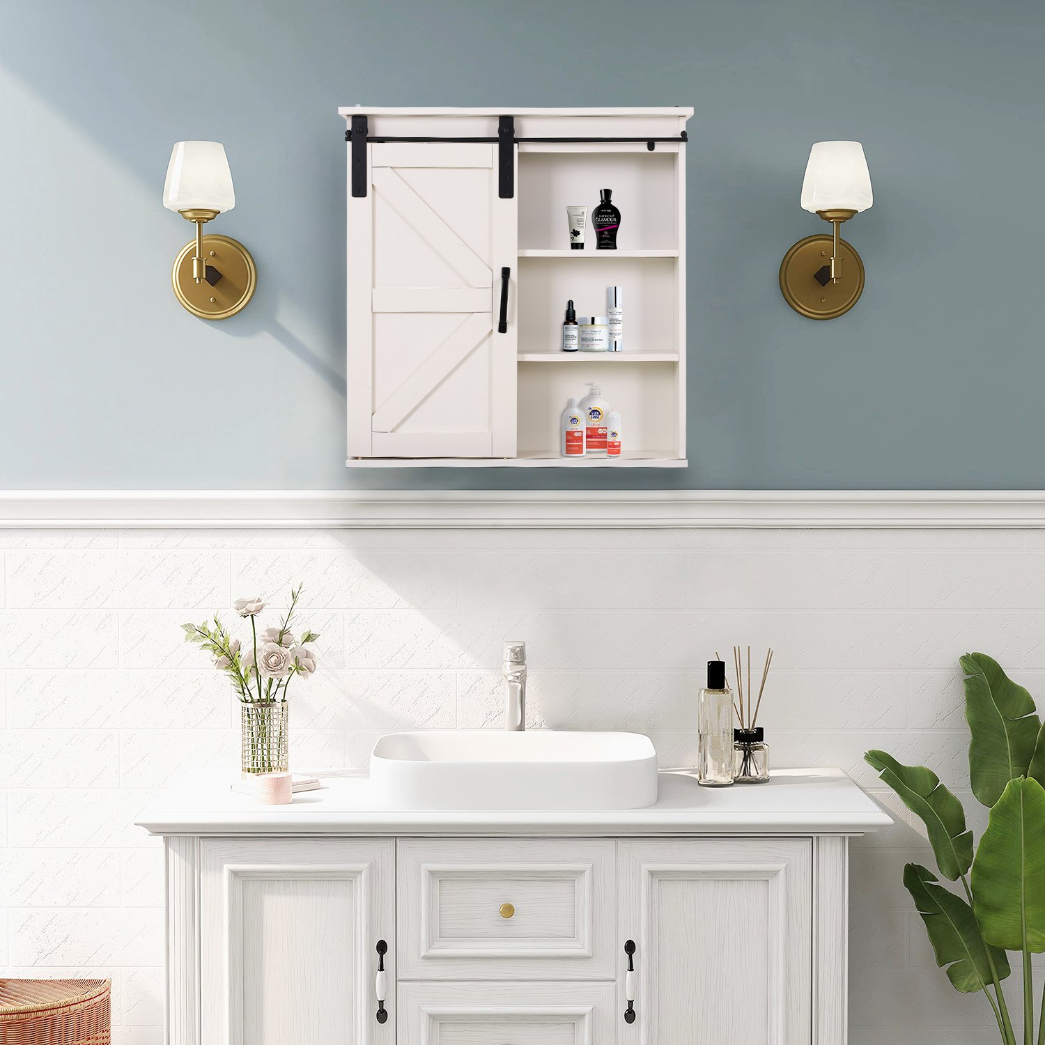 MF Studio Bathroom Wall Mounted Cabinet Two Door Vanity Storage