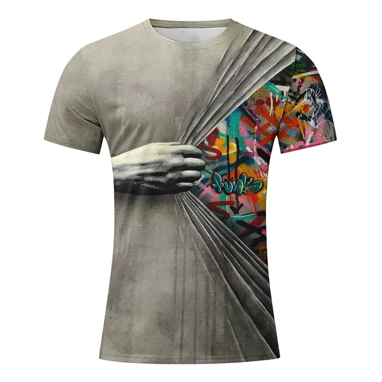 AdBFJAF Men Shirts Casual Pack Male Casual Round Neck 3D Printed Blouse  Short Sleeve Tops Blouse T Shirt 2024 Summer 