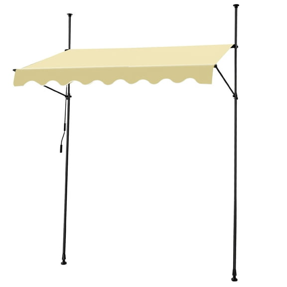 PRIJESSE 98"×118" Manual Retractable Awning, Outdoor Sunshade, NO Drilling Patio Awning Shelter, Angle & Height Adjustable, with UV Protection, Balcony Shelter for Patio, Garden, Beige