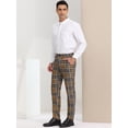 thumbnail image 4 of Pantalones de tela escocesa para hombre, ajuste regular, parte delantera plana, trabajo, baile de graduación, pantalones a cuadros marrón S, 4 of 6