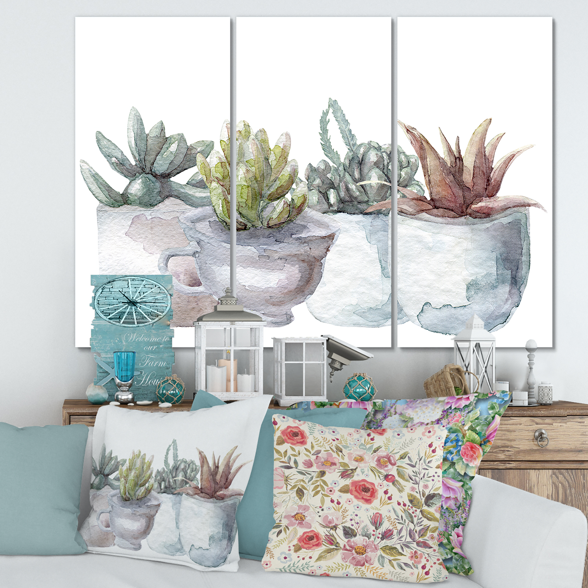 Designart ' Succulent and Cactus House Plants IV ' Farmhouse Canvas Wall Art Print