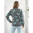 thumbnail image 4 of Women'S Casual Butterfly Print Knitted Pullover Sweaters Long Sleeve Crew Neck Jumper Tops Gray M, 4 of 9