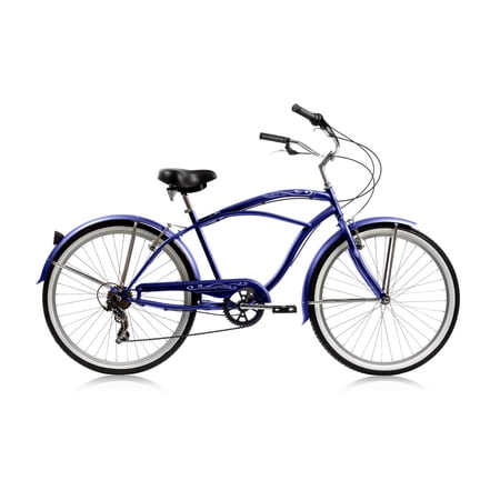 WonderWheels 26  Beach Cruiser Shimano TX-31 7SP V-Brake Stainless Steel Spokes One Piece Crank Alloy Rims 36H W/ Fender - Blue