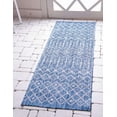 thumbnail image 1 of Unique Loom Trellis Collection Tribal Geometric Transitional Indoor and Outdoor Flatweave Runner Rug, 2' x 6', Blue/Ivory, 1 of 2