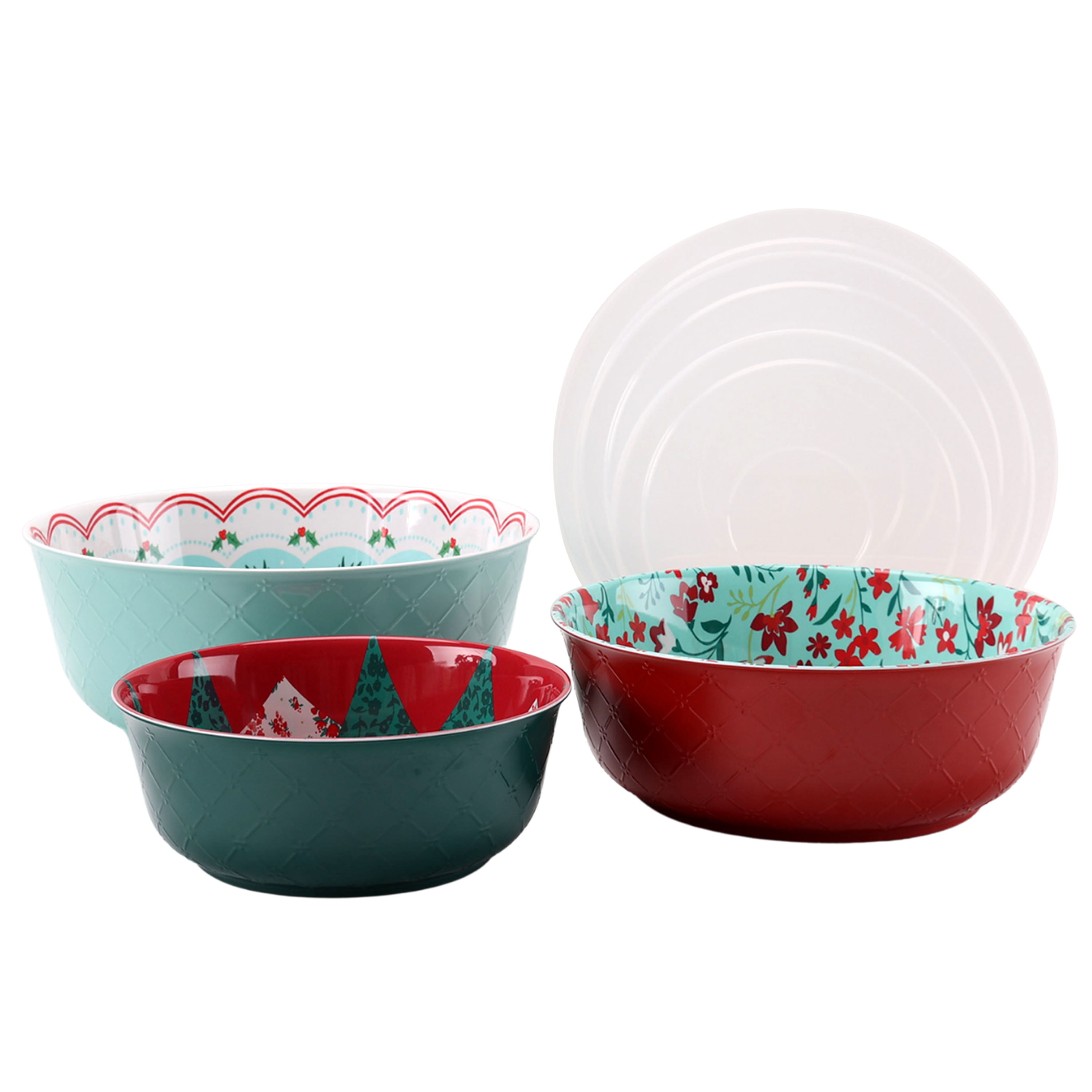 The Pioneer Woman Mazie Print Melamine Holiday Serving Bowl Set with Lids  3-Size