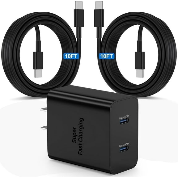 45W Super Fast Charger Type C,Dual Port PD3.0 USB C Android Phone Charger Fast Charging Block with 2*10FT Cord Compatible with Samsung Galaxy S25  Plus/S24 /S23/S22 Ultra,iPhone 16/15