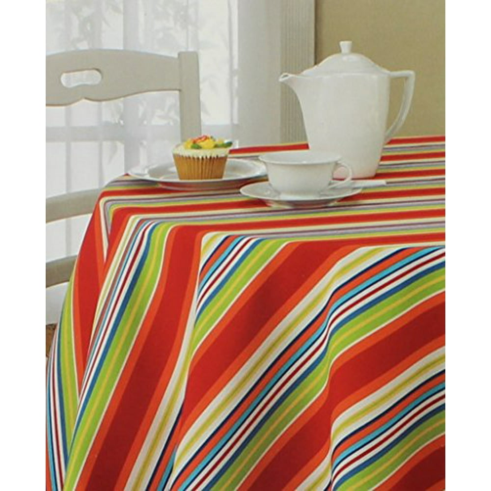 Bardwil Linens Indoor Outdoor Tablecloth 70 Inches Round Mystic Stripe