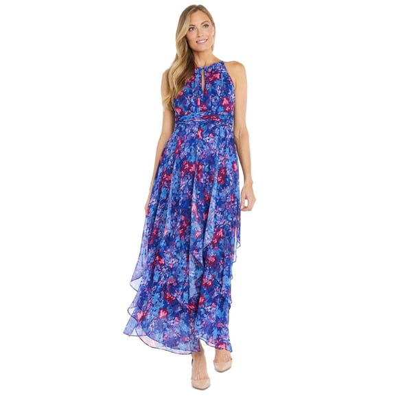R & M Richards Womens Keyhole Ruched Maxi Dress, Multicoloured, 6