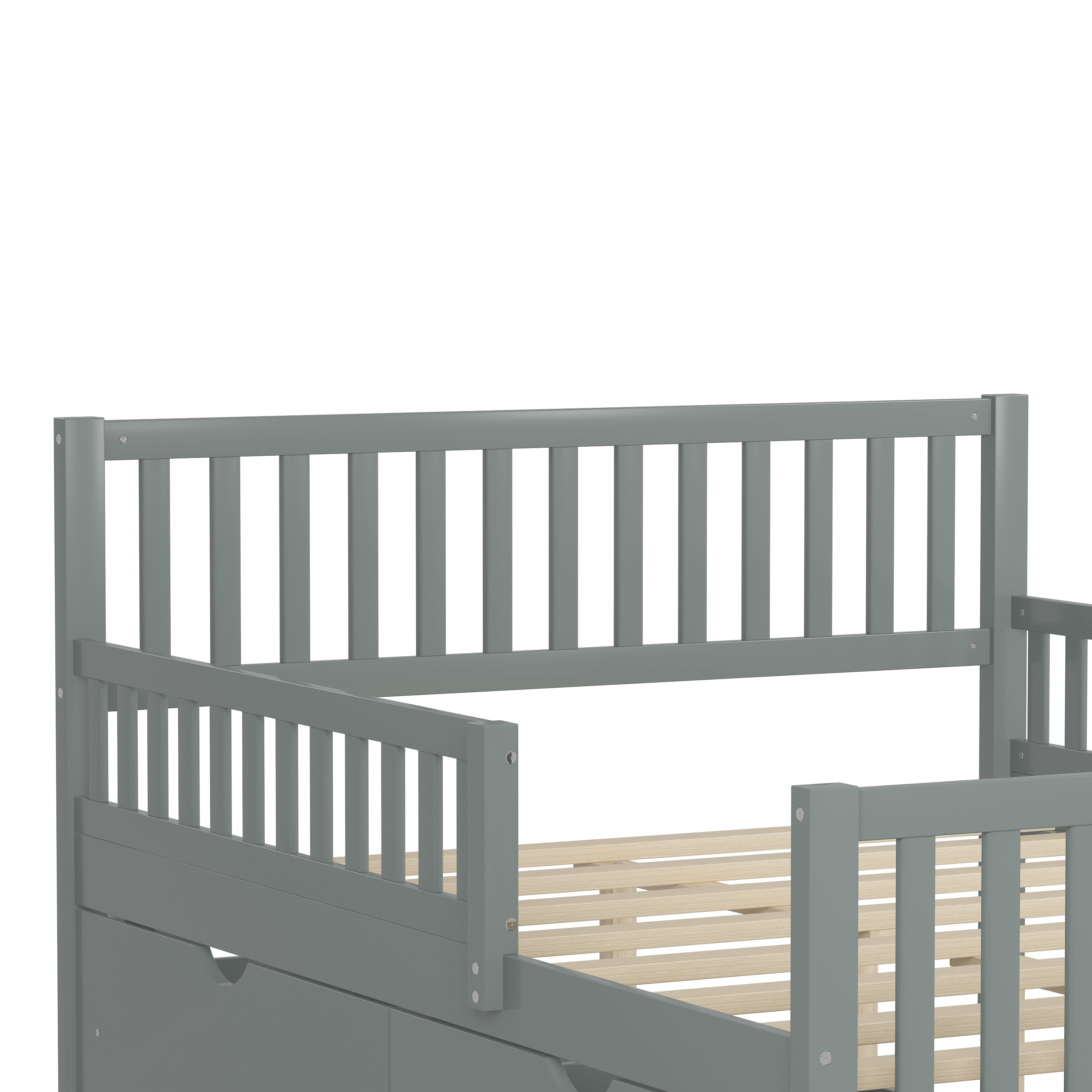 Noble house Twin Size Wood Platform Bed with Guardrails on Both Sides, Grey