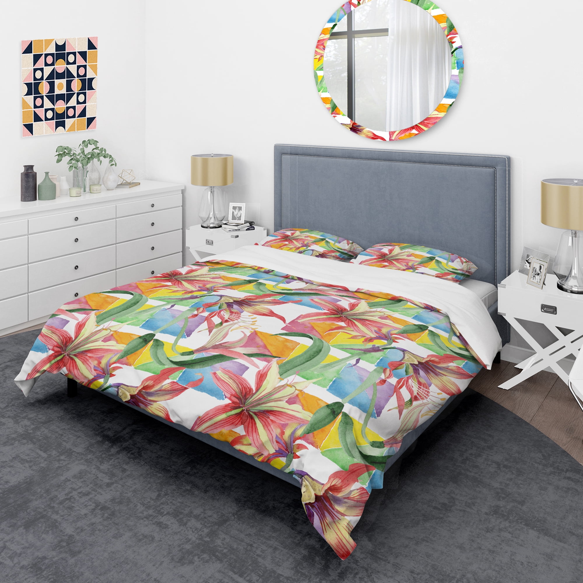 Designart 'Retro Floral Botanical I' Mid-Century Modern Duvet Cover Set