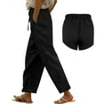 thumbnail image 5 of QIJUNTUO ​Women's High Waisted Wide Leg Linen Pants Comfortable Ankle Length Trousers Relaxed Fit Casual Lounge Wear With Side Slits​ Black, 5 of 9