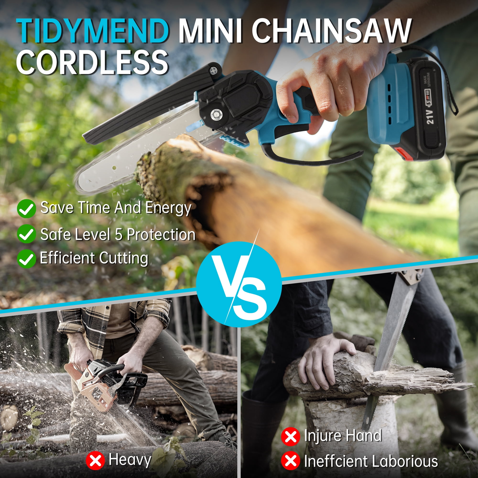 Sentryse Mini Chainsaw 8 inch & 6 inch Cordless Chainsaw with Battery and Charger, Lightweight Electric Chain Saw for Trees Branches Trimming Wood Cutting