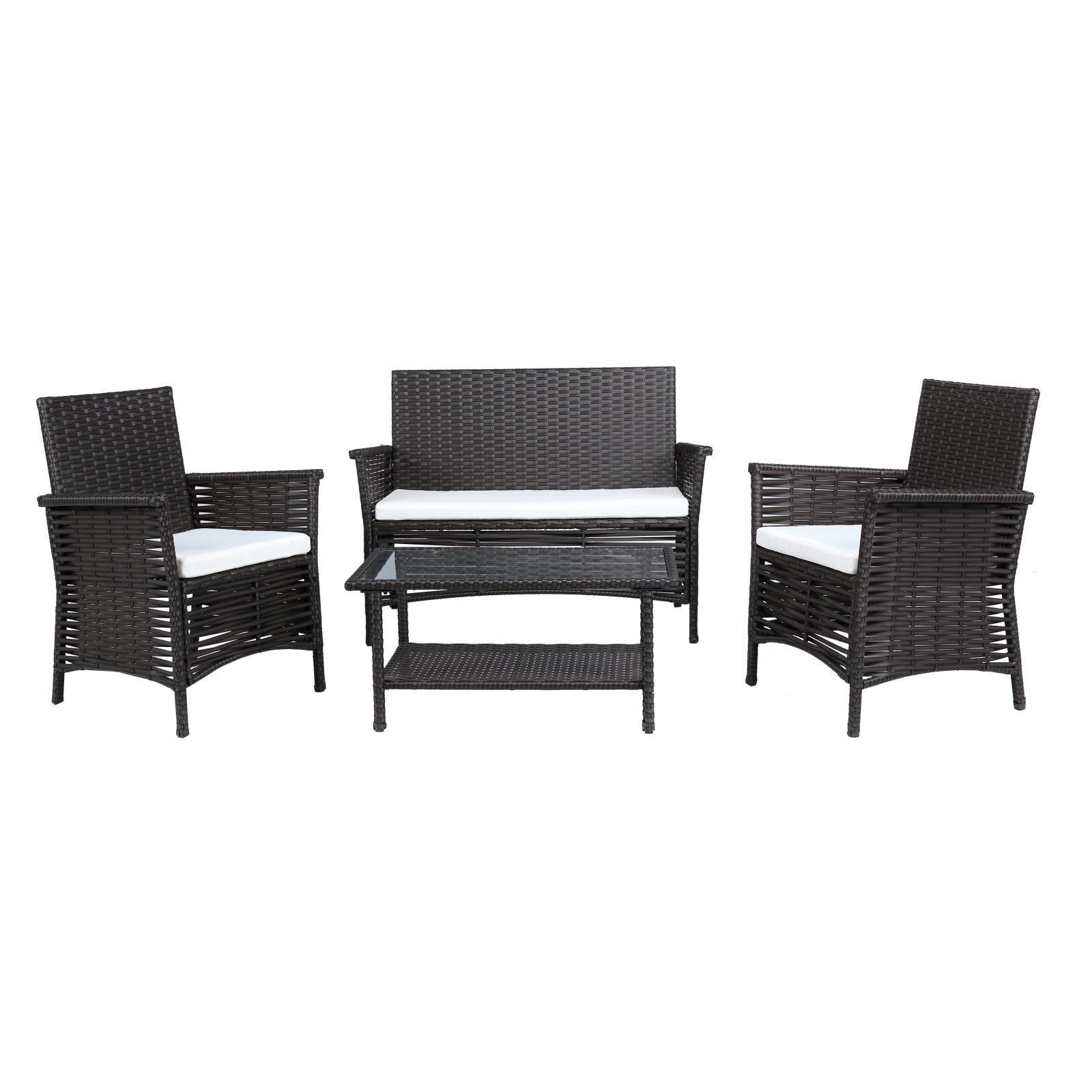 Baner Garden Outdoor Furniture Complete Patio Cushion Pe Wicker Rattan Garden Dining Set Brown 4 Pieces Walmart Com Walmart Com