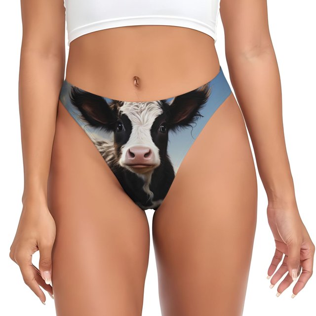 Fotbe Cute Prairie Cow Tanga Sin Costuras para Mujer con Estampado – Panties Invisibles, Transpirables y Cómodos para Uso Diario-Large