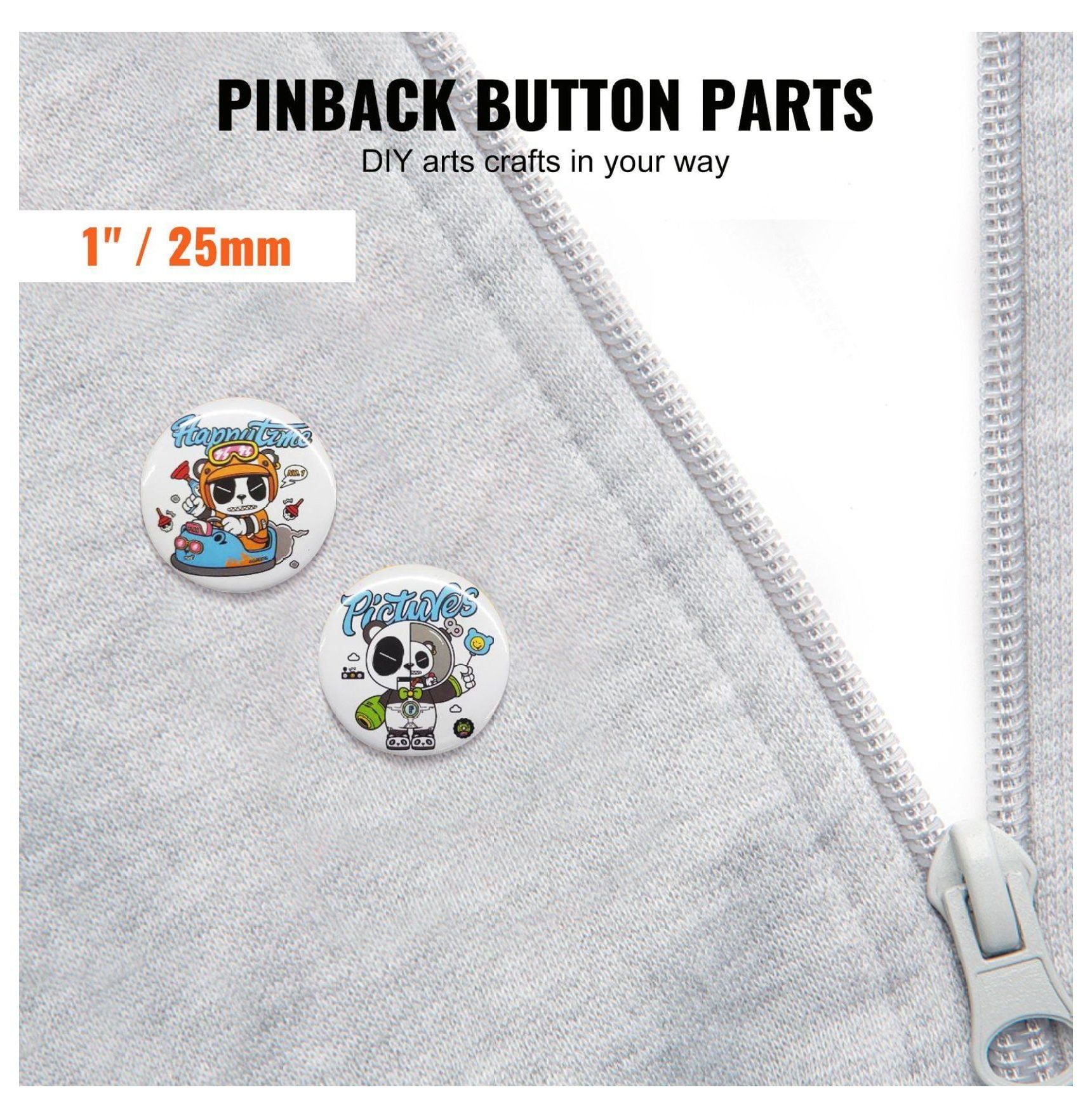 25mm Button Badge Making Supplies - 500 Sets Pin Back Button Parts for Button Maker Machine, Metal & Plastic, DIY Crafts