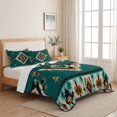 thumbnail image 5 of Full Quilt Set 78''x90'', Green Southwestern Lightweight Summer Bedspread Coverlet Set with 2 Pillow Shams, Boho Ethnic Geometric Retro Breathable All Season Quilt Bedding for Bedroom/Guest Room, 5 of 9