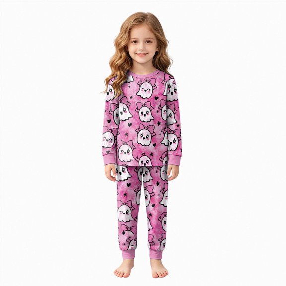 NOLDARES Toddler Girls Boys Halloween Pajamas Set Kids Pumpkin Print Sleepwear Pjs Long Sleeve 2pcs Soft Jammies(Hot Pink,8-9 Y)