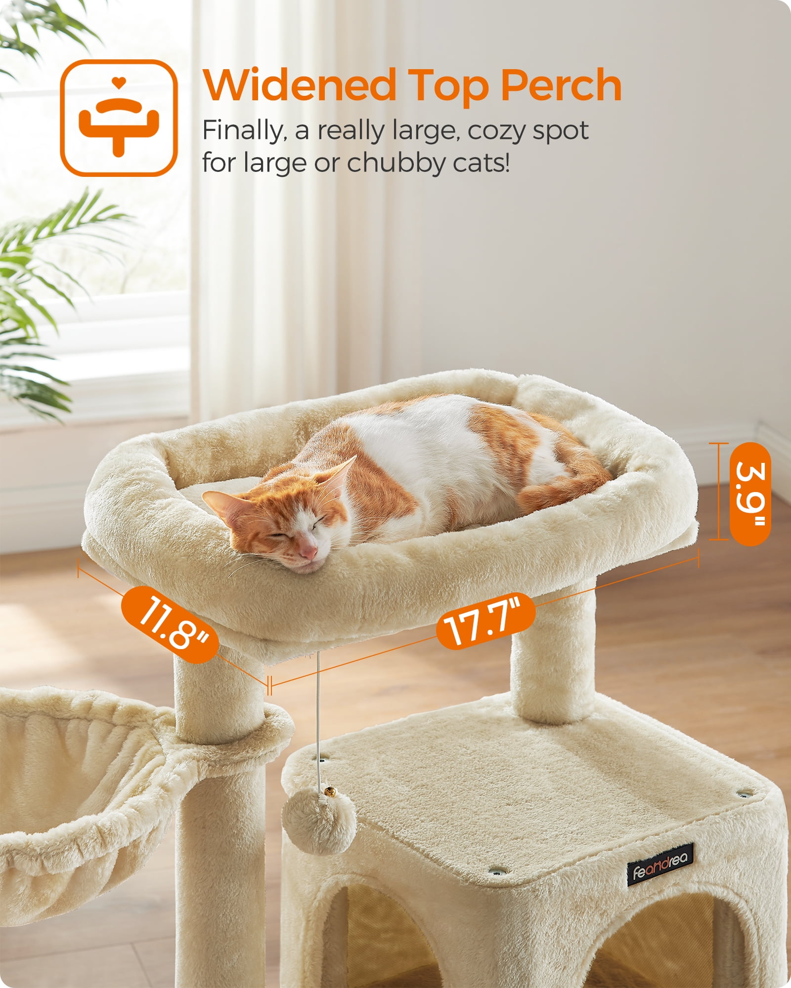 37.8 - Inch Multi - Level Small Cat Tree. Features widened perch for large cats & kittens. Beige color.