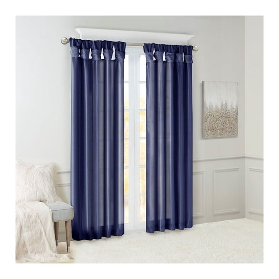 Navy Blue Window Curtain Panel - Faux Silk Sheen Twist Tab Top, 50x95 Inch, Privacy Lining, Single Panel for Bedroom & Living Room