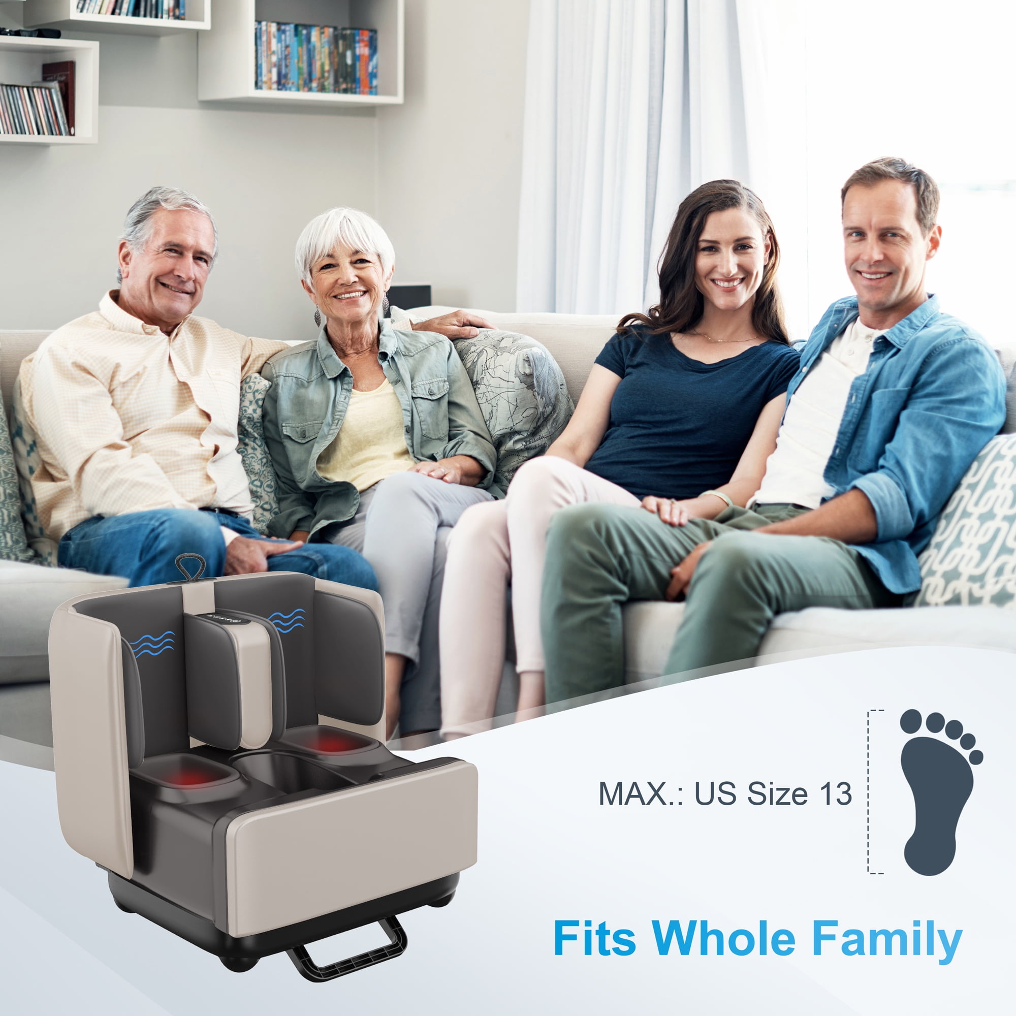 Comfier Foot Massage Machine, Shiatsu Deep Kneading Calf Foot Massager with Heat for Plantar Fasciitis, APP Control, Off White