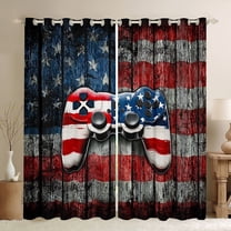 Feelyou Gamepad Lover Boys Black Out Curtains, Rustic Wooden Cabin Curtains Pack of 2 (42x63 Each), Retro American Flag Bedroom Curtains, Living Room Curtains Decor