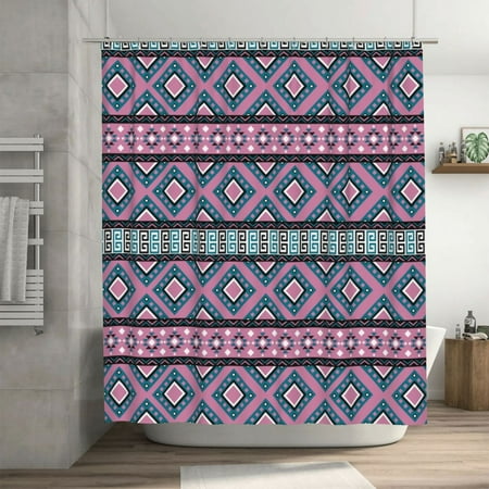 Vintage Tribal Style Pink Pattern Shower Curtain, Waterproof Bath Curtains for Bathroom Decorations, 72 x 72 inches