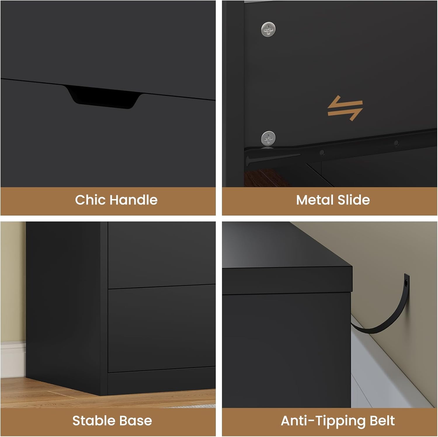 Afuhokles Tall 5 Drawer Dresser, Modern Chest of Drawers for Bedroom, Black