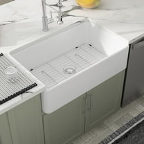 Dcolora 33 Inch White Farmhose Sink Farm Kitchen Sink Apron Front White Ceramic Porcelain Fireclay Single Bowl Farmer