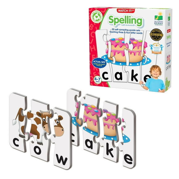 The Learning Journey: Match It! - Orthographe - Casse-Tête d'Orthographe Auto-Correction de 20 Pcs pour Mots de Trois et Quatre Lettres avec Images Assorties - Jouets Éducatifs pour Enfants de 4 Ans - Jouets Primés