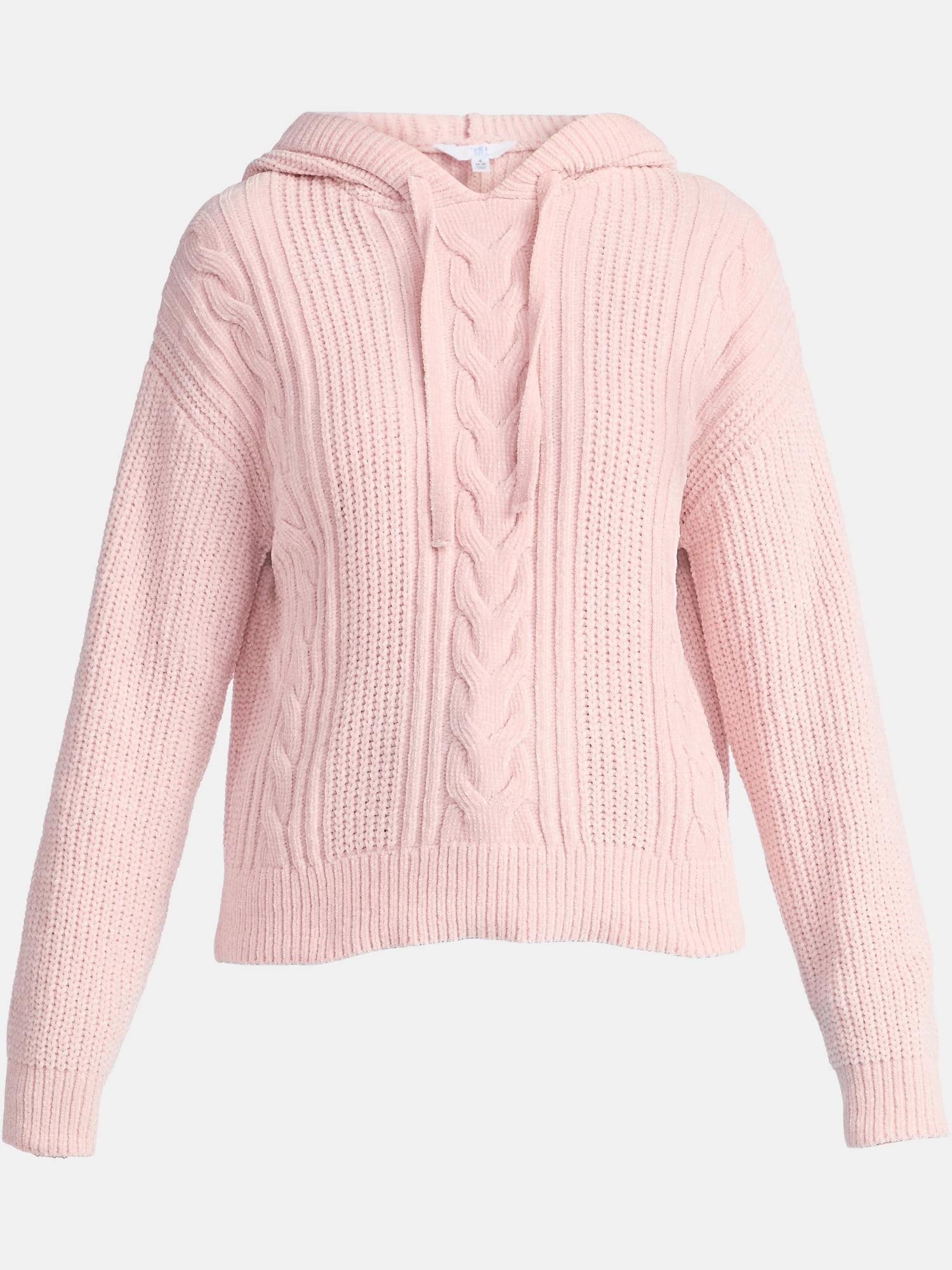 Time and Tru Women's Velveteen Hoodie Pullover Sweater with Long Sleeves, Sizes XS-XXXL