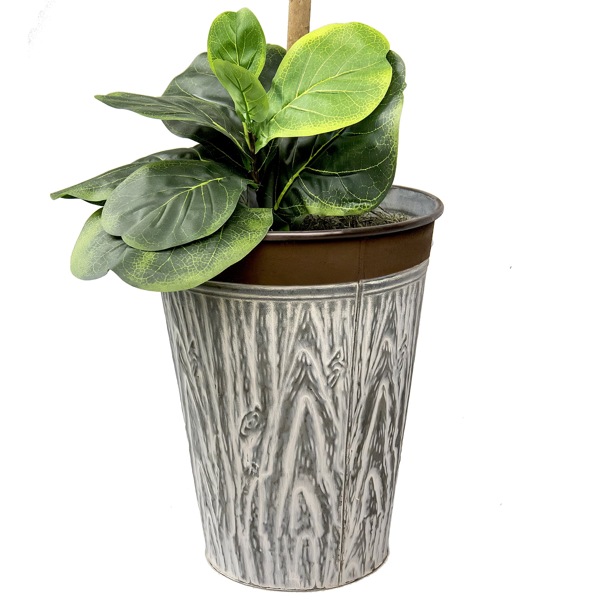 LCG Florals Artificial Tree, Fig Tree, 5 ft, Rustic Banded Metal Planter