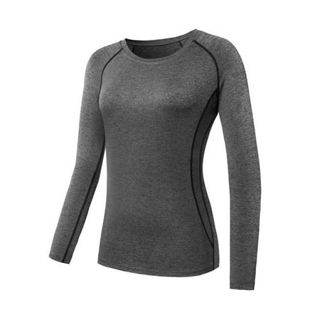 Sweetsmile Women Compression Long Sleeve Athletic Casual T-shirt Tight Fitness Yoga Tops