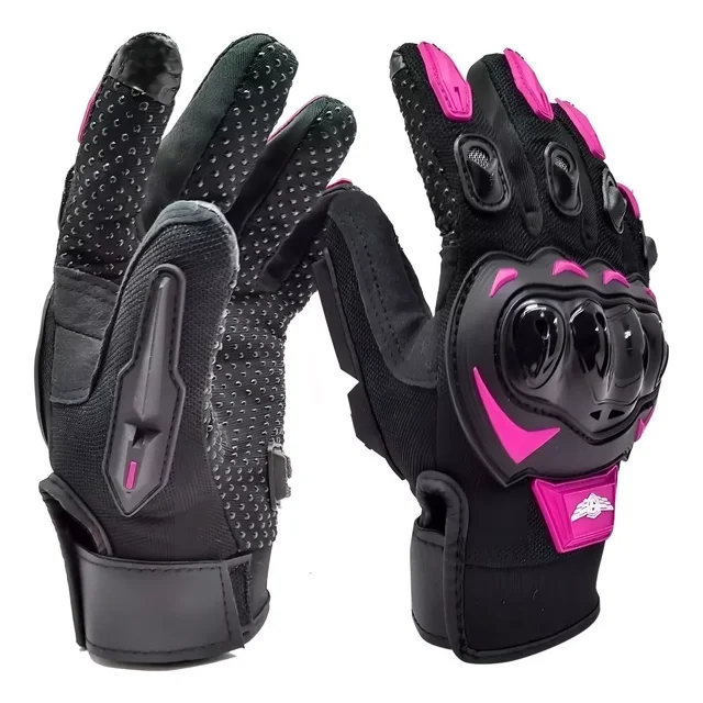 Guantes Para Motociclista Rosa Dama Negro Con Protecciones Talla M