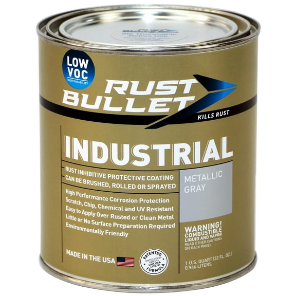 Rust Bullet - Industrial Low VOC - Rust Inhibitor Paint, Industrial Strength Rust Preventive Protective Coating - UV Resistant - No Topcoat Needed - Metallic Gray, Quart