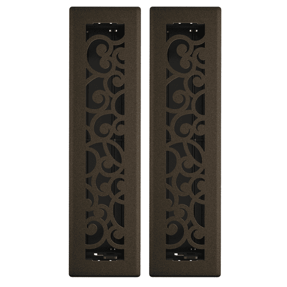 2in x 12in Wonderland Style Bronze Age Metal Heating and Cooling Air Floor Register (2 PACK) - Overall 3 7/16" x 13 1/8"